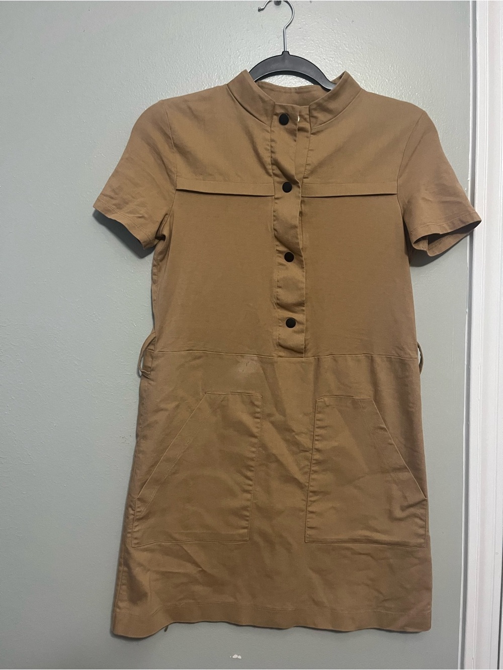 Zara Tan Short-Sleeve Mini Shift Dress